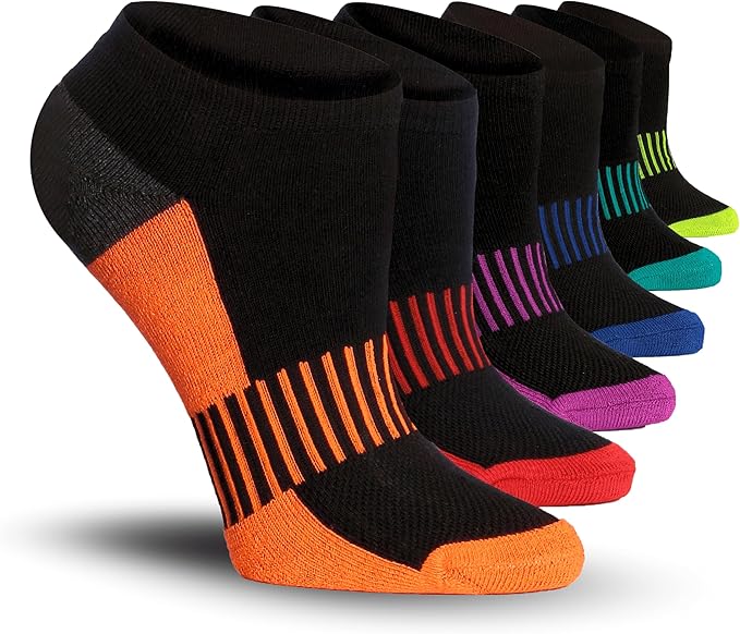 Tipi Toe Women’s 6-Pack Athletic Cushioned Running Ankle Socks – Soft, Breathable Fabric with Arch Support for Comfort