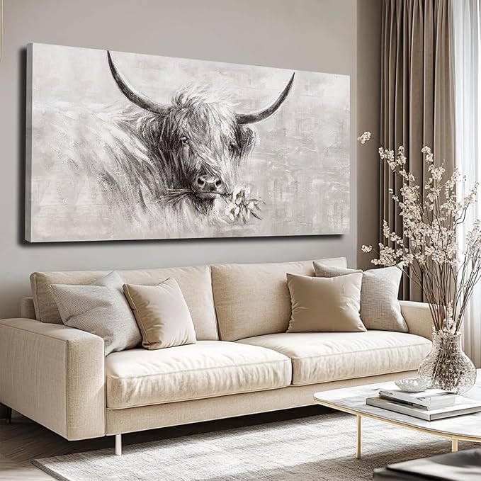 Home Wall Decor Animal Artwork Grey Pictures Vintage Floral Wall Art Contemporary Canvas Painting for Kitchen Bedroom Dining Room 24x48 Inch