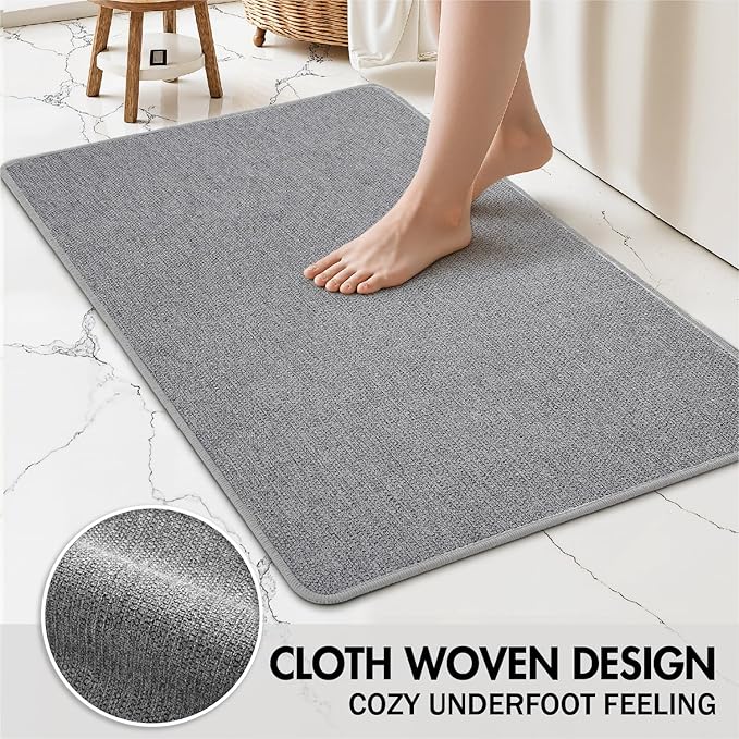 MIULEE Set of 2 Ultra Thin Bathroom Rugs, Rubber Bath Mat, U-Shaped Toilet Rug for Bathroom, Non Slip Quick Dry Absorbent Machine Washable, Fit Under Door, Shower, Sink, Grey, 17"x27"+20"x24"