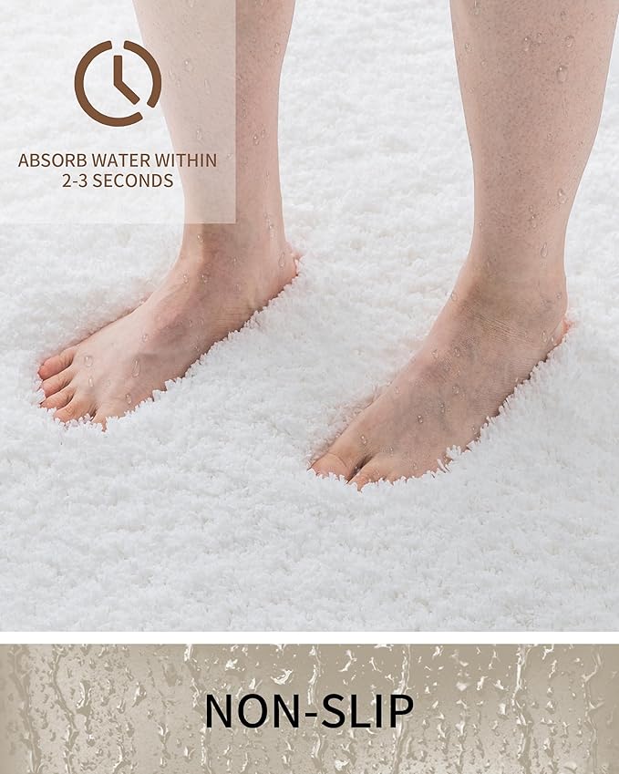 Toilet Rugs U-Shaped Mat 24x22, Contour Bathroom Mat - Ultra Soft & Absorbent Microfiber, Quick-Dry, Machine Washable with High Density Foam Latex Non Slip Backing, White