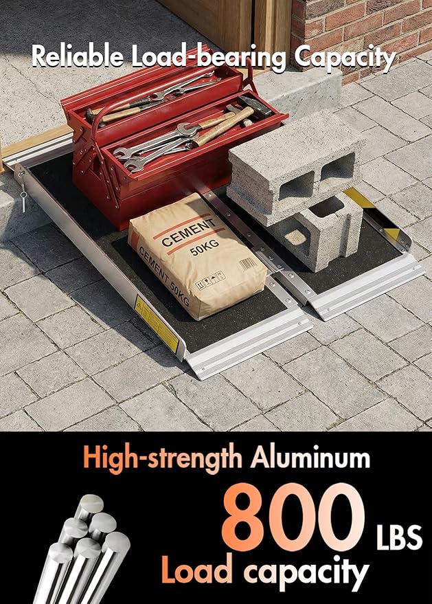 Protable Wheelchair ramp 2FT,Non-Slip Folding Aluminum Handicap Ramps,Threshold Ramps for Home,Holds up to 800lbs,Wheelchair ramp for Steps,Mobility Scooter,Stairs,Doorways (Non-Slip 2FT)