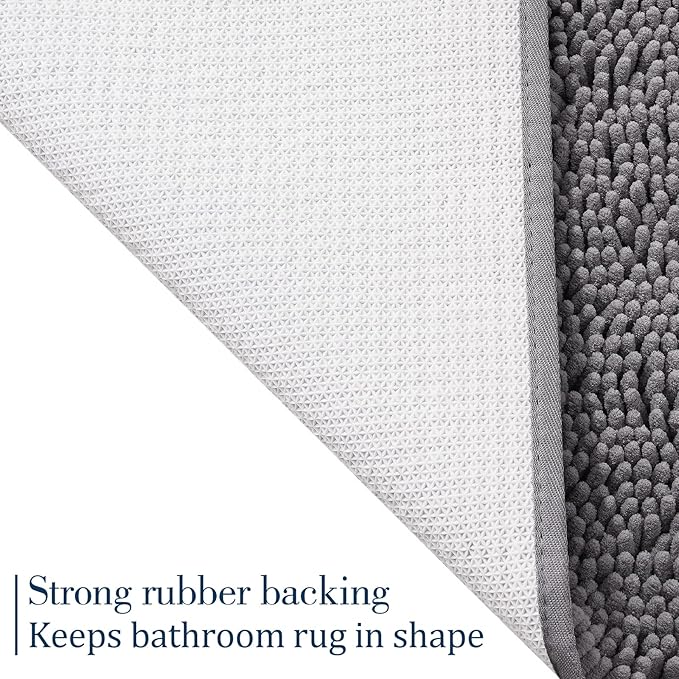 LOCHAS Luxury Bathroom Rug Shaggy Bath Mat 24 x 17 Inch, Washable Non Slip Bath Rugs for Bathroom Shower, Soft Plush Chenille Absorbent Carpets Mats, Gray