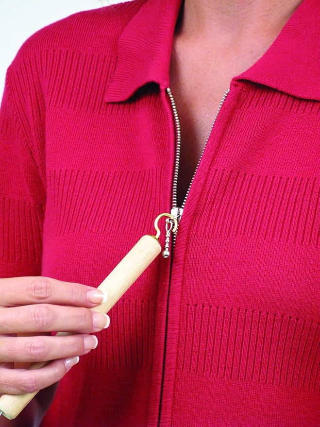 DMI Dressing Stick, Button Hook and Zipper Pull, Durable Wood Handle, Dressing Aid for Limited Mobility