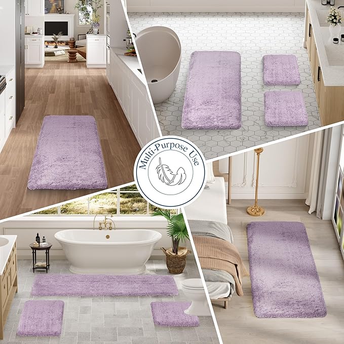 Walensee Large Bathroom Rug (24 x 60, Lavender) Extra Soft and Absorbent Shaggy Bath Mat Machine Washable Microfiber Non Slip Luxury Floor Mat