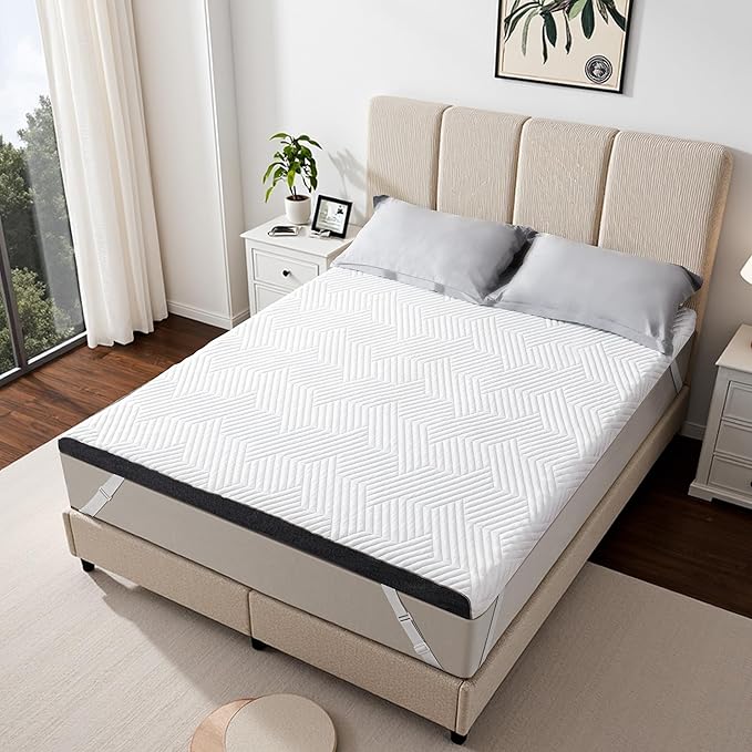 EnHomee Memory Foam Mattress Topper,3 Inch King Mattress Topper Pressure Relief with Cooling Gel and Removable & Washable Embossed Cover, CertiPUR-US & Oeko-TEX Certified, White, King