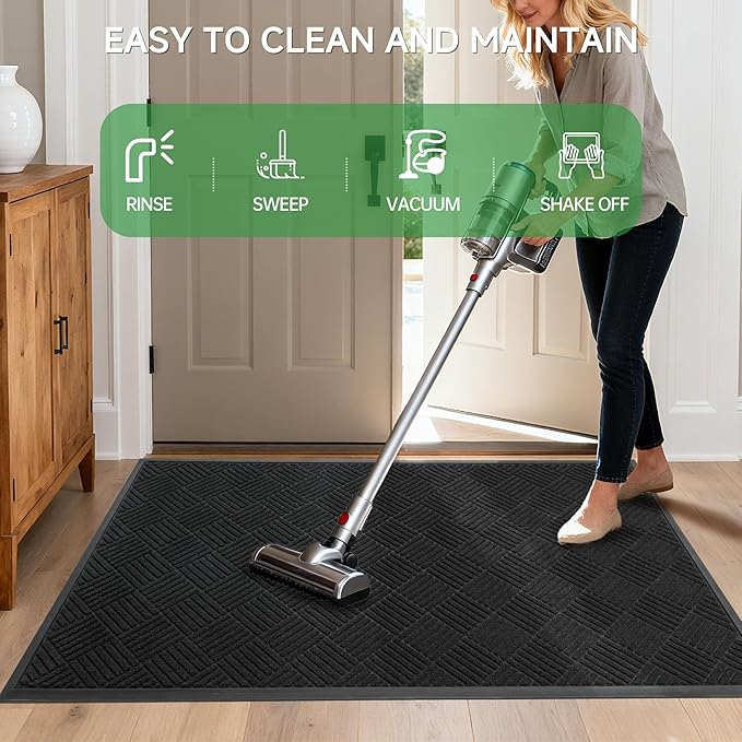 Front Door Mat, Heavy Duty Indoor Outdoor Doormat, 48" x 36" Low Profile Outdoor Mats for Home Entrance, Stain and Fade Resistant Welcome Mat Ideal for High Traffic Area, Diamond Black