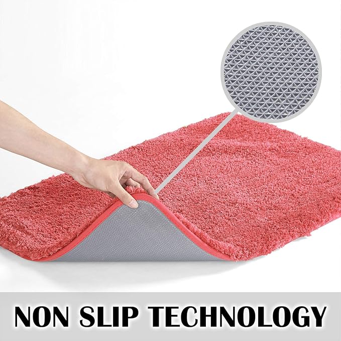 Suchtale Large Extra Soft Shaggy Bath Mat - Microfiber Bath Mat Absorbent Machine Washable Non Slip Rubber Back (24 x 60 Living Coral)