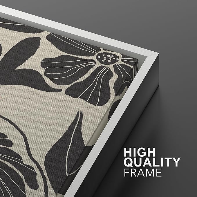 MUDECOR Framed Canvas Print Wall Art Monochrome Floral Botanical Black and White Illustrations Modern Art Decorative Bohemian Colorful Chic for Living Room, Bedroom, Office - 24"x36"x2 White