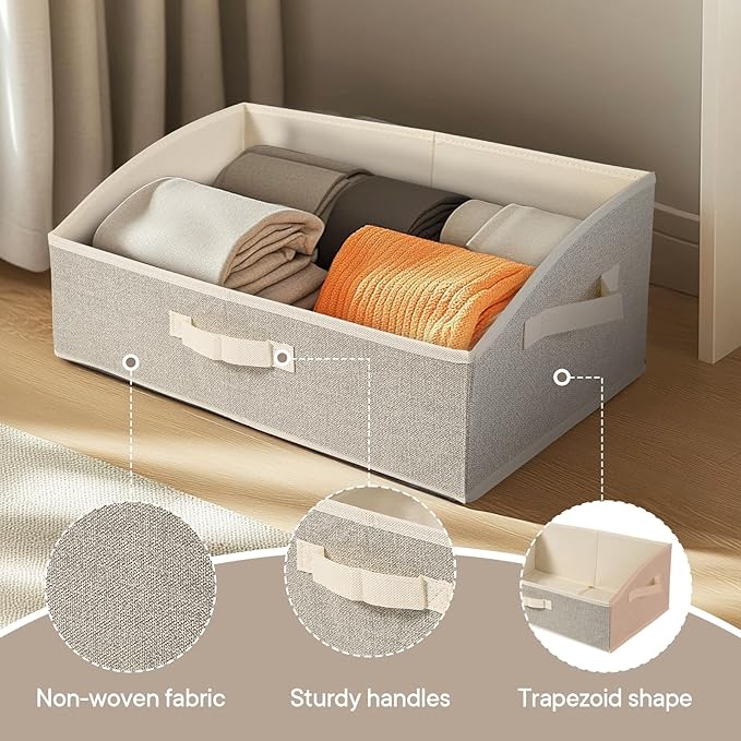 DAYARD Fabric Bins [1-Pack], Trapezoid Storage Bins with Handles, Foldable Baskets Storage Boxes for Shelves, Closet, Bookshelf, Organizer Containers, 20 x 11 x 8 inch Beige