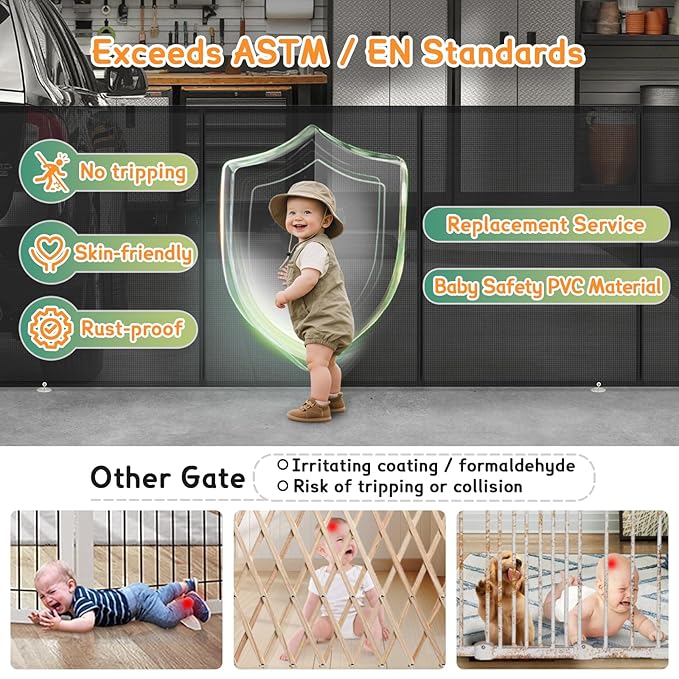 200'' Retractable Baby Gates Extra Wide,34" Tall Retractable Dog Gate for Doorways,Extra Long Retractable Baby Gate for Stairs,Kitchen,Indoor/Outdoor Retractable Gate with Fiberglass Reinforcement Rod