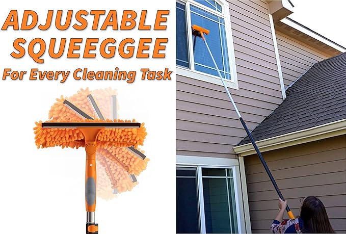 20 Foot High Reach Duster Kit with 4-12 ft Extension Pole // High Ceiling Dusting and Window Cleaning Kit with Telescopic Pole // Window Washer & Squeegee, Cobweb Duster, Fan Blade and Feather Dusters