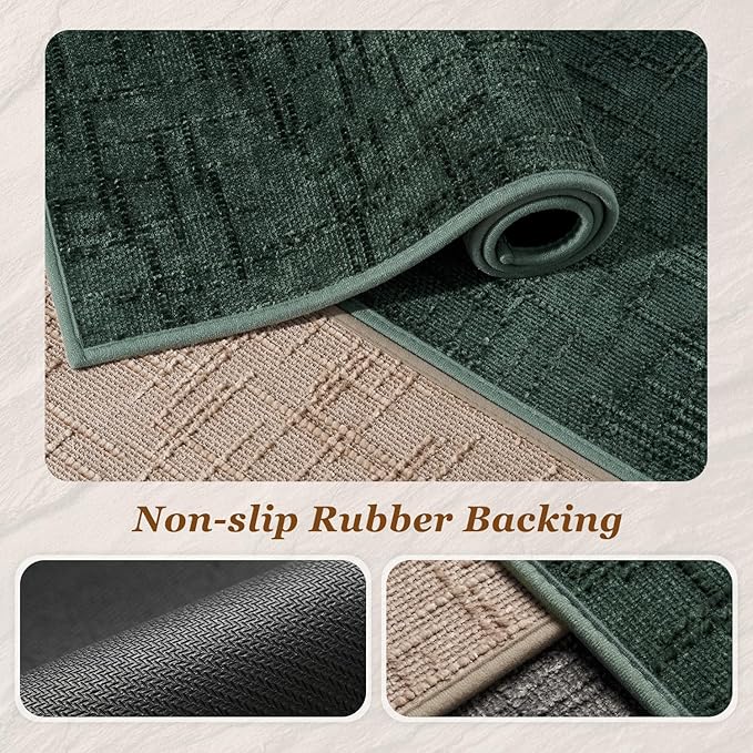 AMOAMI Bath Mat Non Slip Super Absorbent Quick Dry Bath Mats for Bathroom Floor Rubber Backing Washable Bathroom Rugs Modern Woven Jacquard Mat, Beside Tub Bath Rugs, 2' x 4', Green