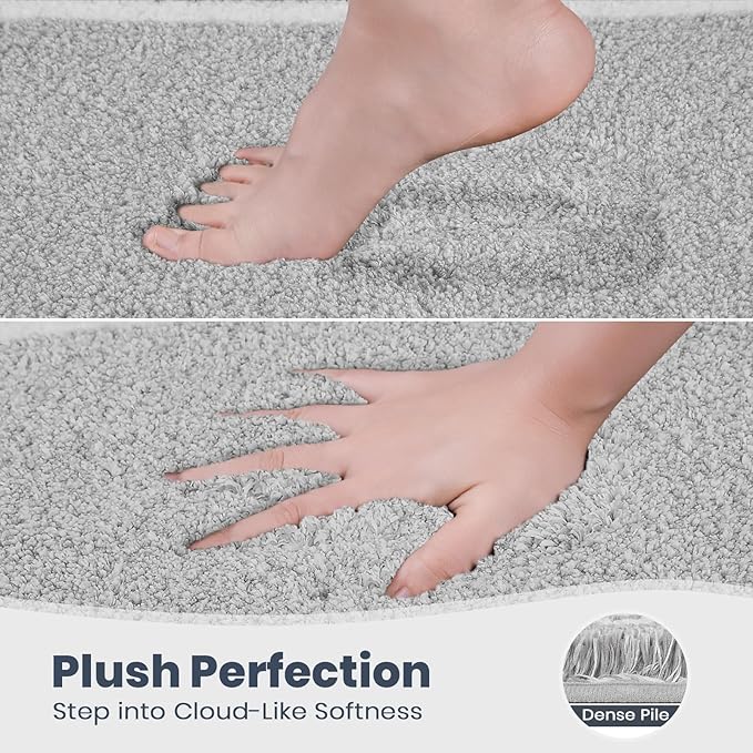 PURRUGS Bathroom Rug Non-Slip Machine Washable 24" x 36", Super Absorbent and Quick Dry Shaggy Microfiber Bath Mat, Extra Soft and Plush Bath Rug for Bathtub, Shower and Sink, Light Grey