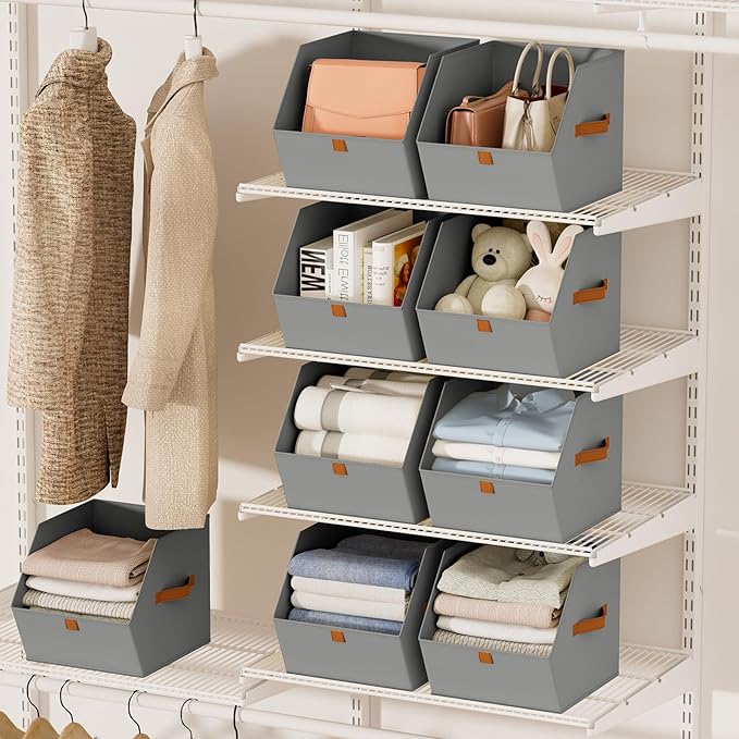 Fabric Closet Storage Cubes - 4 Pack Square Storage Bins with Dual Handles for Clothes, Towels, Toys, Cube Storage Organizers for Bedroom, Nursery, Shelves, Closet, Small Spaces, Grey