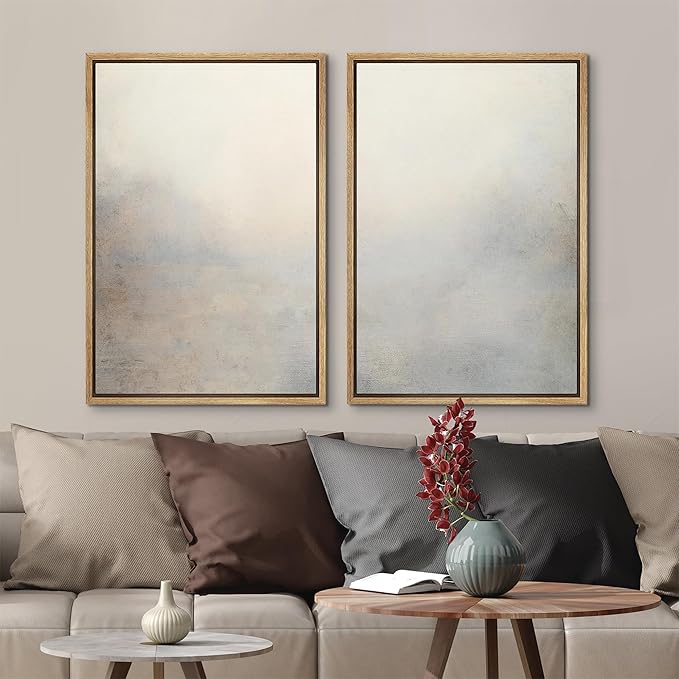 MUDECOR Framed Canvas Print Wall Art Soft Gradient Abstract Misty Landscape Illustrations Modern Art Decorative Bohemian Colorful Chic for Living Room, Bedroom, Office - 16"x24"x2 Natural