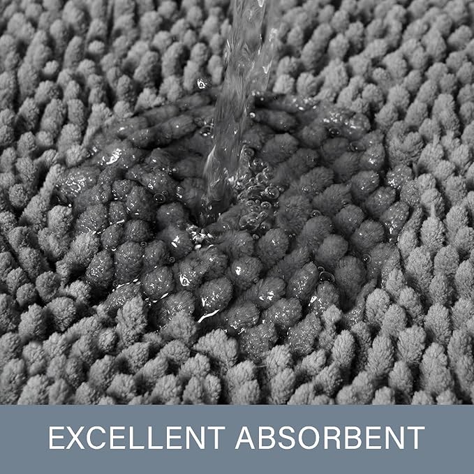 LOCHAS Luxury Bathroom Rug Shaggy Bath Mat 24 x 36 Inch, Washable Non Slip Bath Rugs for Bathroom Shower, Soft Plush Chenille Absorbent Carpets Mats, Light Gray