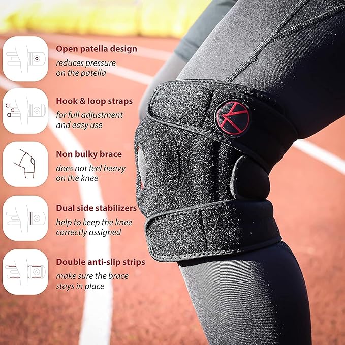 KARM Knee Brace for Women & Men - Adjustable Knee Support Brace for Meniscus Tear, Arthritis Pain, Compression with Side Stabilizers & Patella Gel Pad (XS/S/M/L Black)