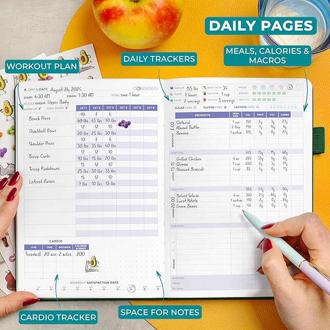 Clever Fox Fitness and Food Journal Premium – Guided Daily Workout, Meal & Weight Loss Tracker for Women & Men – Exercise Diet Planner (Forest Green)
