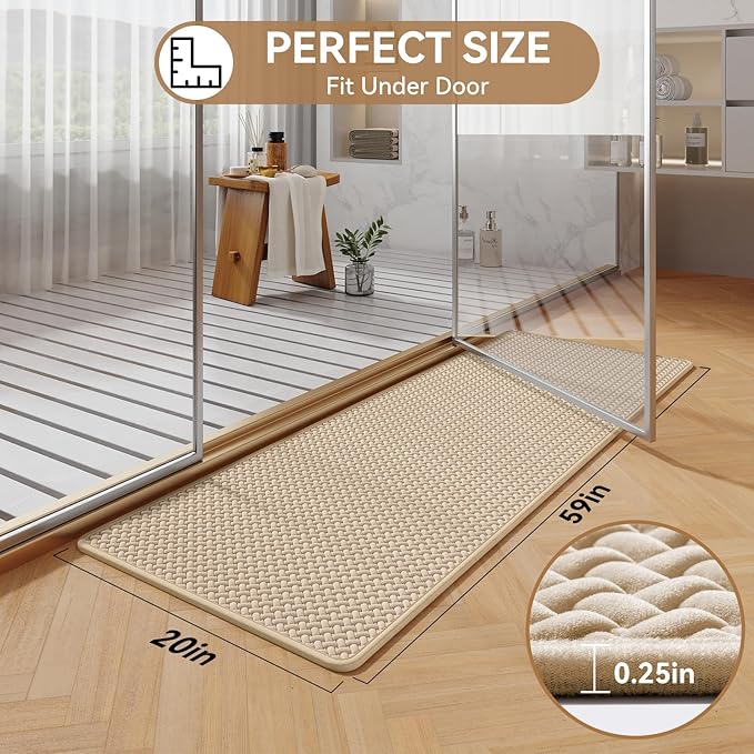 Bathroom Runner Non Slip, Extra Soft Absorbent Quick Dry Bath Mats, Foam Weave Texture Thin Bath Rugs Washable with Rubber Backing, 20" x 59“