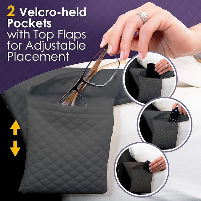 Bed Wedge Pillow Set for Headboard Gap Up to 7", Triangle Gap Filler for Bed, Mattress Wedge Gap Filler, Headboard Space Filler, Corner Pillow, Grey Half Queen 30" (2-pk)