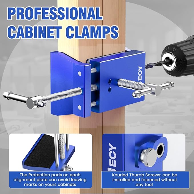 ECY Cabinet Clamps 2 Pack - Cabinet Face Frame Alignment Tool，Anodized Aluminum Alloy, Professional Installation Clamps for Woodworking & DIY Projects (Blue)