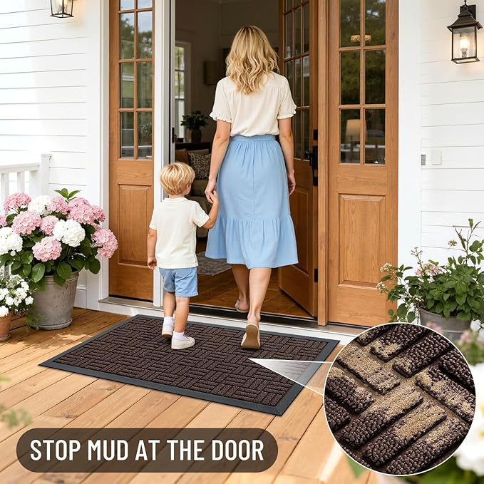 OLANLY Front Door Mat Outside Entrance 71x23, Absorbent, Heavy Duty Sturdy Natural Rubber Doormat Indoor Outdoor, Stain and Fade Resistant, Non-Slip Backing Low Profile Floor Mat for Entryway, Brown