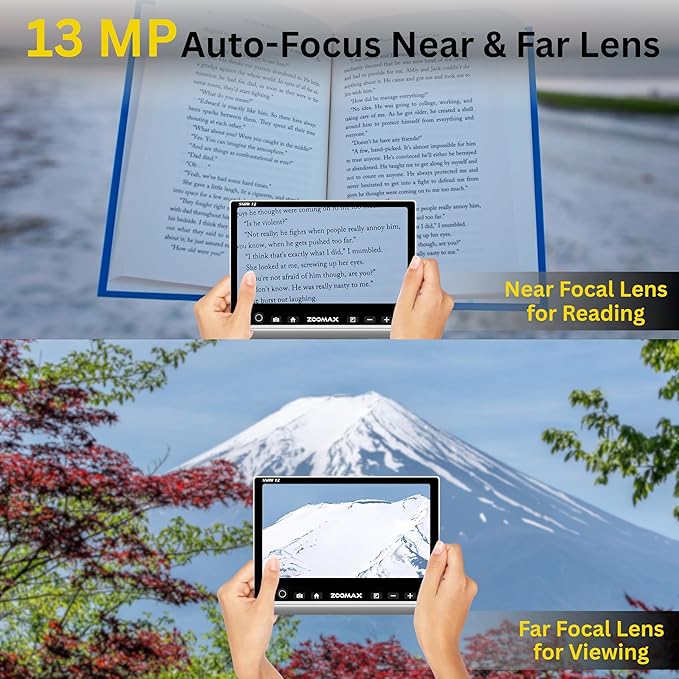 Snow 12 Inch Foldable Portable Video Magnifier by Zoomax with OCR for Low Vision & Reading Assistance – HD Display, 19x Magnification, Text-to-Speech, & 20+ Language Support