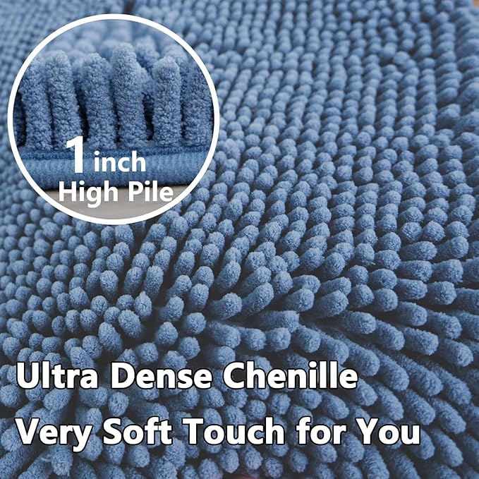 BOANKODU Bathroom Rugs Sets 2 Piece，47X16+16X24Inch，Absorbent Non-Slip Very Soft Chenille Mat,Machine Washable（Fog Blue）