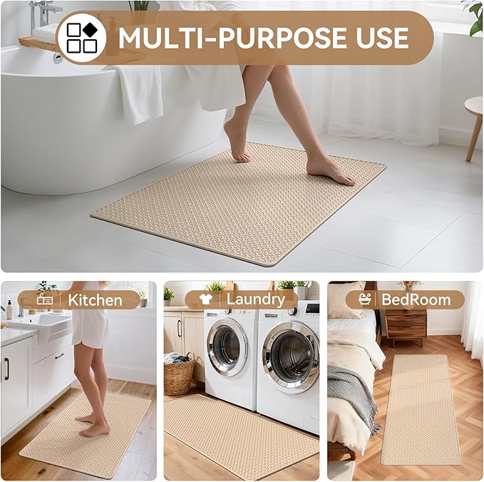 Bathroom Runner Non Slip, Extra Soft Absorbent Quick Dry Bath Mats, Foam Weave Texture Thin Bath Rugs Washable with Rubber Backing, 20" x 59“