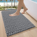 LUMI Luxury Bathroom Rug, Ultra Soft Quick Dry Bath Mat, Non-Slip Absorbent Thick Chenille Bath Rug, Cozy Braid Design Floor Mat for Bathtub, Sink, Laundry, Bedroom, Grey, 17"x30"