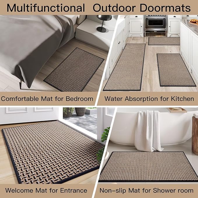 Door Mat Entrance 24x35, Dirt Resistant and Absorbent, Non-Slip Rubber Backing Floor Mats, Easy Clean Low-Profile Doormat for Entryway, Front Door, Inside Entrance, Black