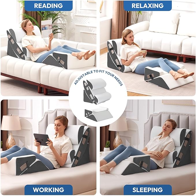 6PCS Wedge Pillow Set for After Surgery, Bed Wedge Pillow Post Surgery, Wedges Pillows for Back Pain Relief, Acid Relux, Sit Up Pillow for Beds, Beds Wedges & Body Positioners, White/Grey