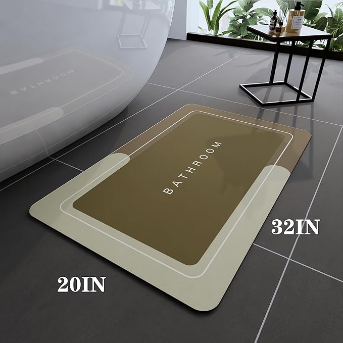 Bath Mat, Bathroom Mat Rugs Super Absorbent Shower Mats Non Slip Quick Dry Thin Rubber Mats for Bathroom Floor Fit Under Door, Shower Rug for Bathtub, Shower, Brown