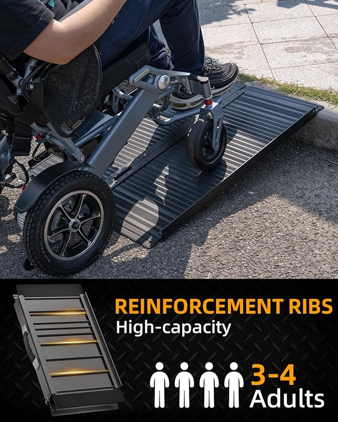 VNN Portable Wheelchair Ramp 3FT, Black Seamless Non-Slip Aluminum Ramps for Wheelchairs for Home, Handicap Wheelchair Ramps for Home Steps, Aluminum Loading Dock Plates