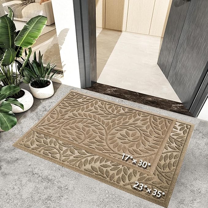 Bulijojo Front Door Mat Entrance,Durable Heavy Duty Welcome Mat,Thick Absorbent Natural Rubber Non Slip Mat, Sturdy Entryway Beige, 23"x35"