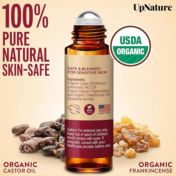 UpNature Organic Castor Oil and Frankincense Eye Roller – 100% Organic Castor Frankincense Oil for Face - Puffy Eyes Beauty Roll On