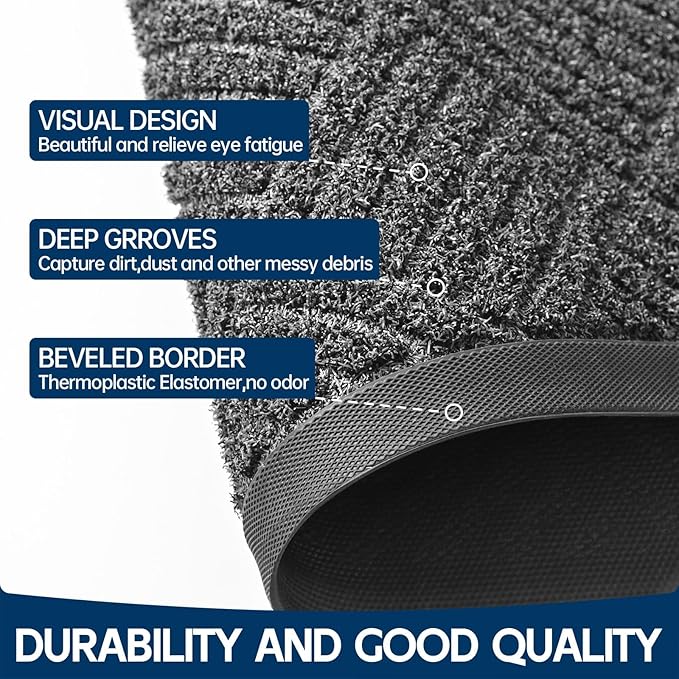Front Door Mat Outside Entrance, 4' x 2' Heavy Duty Indoor Outdoor Door Mats for Entryway, Trap Dirt Outdoor Doormat Low Profile, Non Slip Welcome Mats for Front Door, Artificial Grass