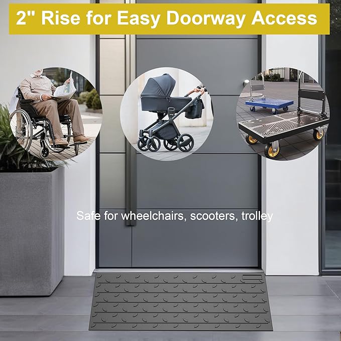 OrangeStar Heavy Duty Rubber Threshold Ramp – 2" Rise Wheelchair & Scooter Ramp with Cord Channel, Non-Slip Angled Entry for Doorways, Steps & Garages, 2200 LBS Capacity (Black, 36" Length)