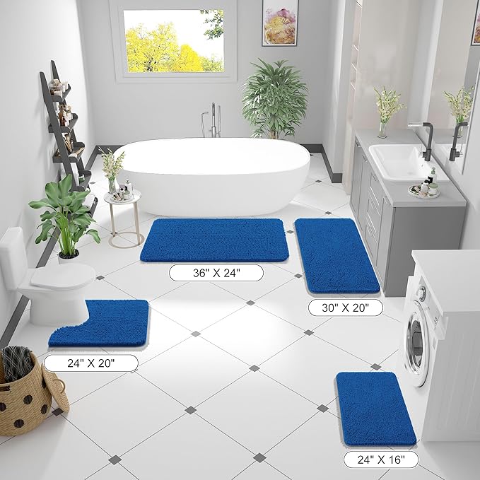 OLANLY Bathroom Rugs 44x24, Extra Soft Absorbent Chenille Bath Rugs, Rubber Backing Quick Dry, Machine Washable Bath Mats for Bathroom Floor, Tub and Shower, Home Decor Accessories, Deep Navy Blue