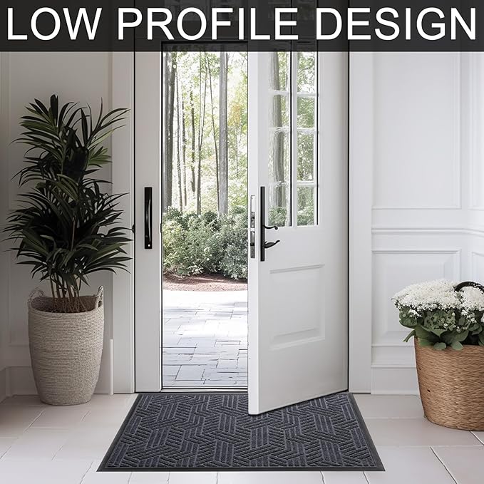 Front Door Mat 36"x24" Indoors Outdoors Welcome Mats, Waterproof Non-Slip Rubber Backing Heavy Duty Doormat Outside Entrance, Low Profile Entryway Rugs Floor Mat for Patio, Pattern B Grey