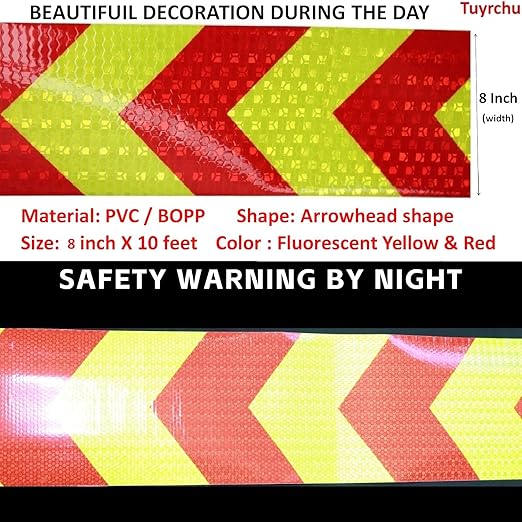 Reflective Tape 8 inch X 10 feet, Outdoor Waterproof Hazard Conspicuity Safety Warning Industrial Marking Tape