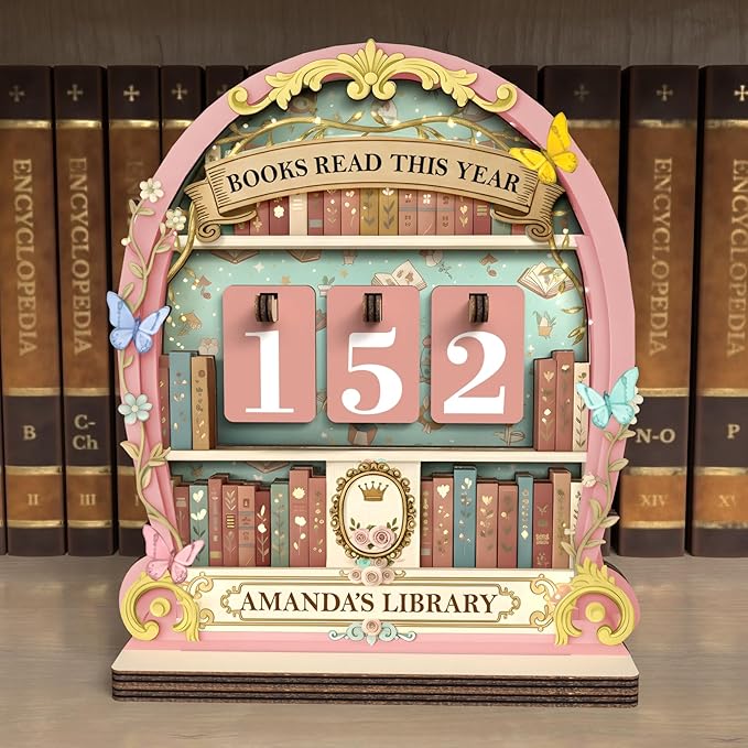 Personalized Books Read This Year Counter with Name, Book tracker for Reading Goal Challenge, Home Library Décor, Bookshelf Accessories, Bookish Gifts for Teachers, Writers, and Literary Fans