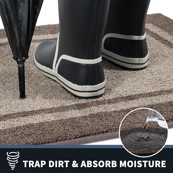 PURRUGS Dirt Trapping Door Mat 20" x 32", Non-Slip/Skid Machine Washable Entryway Rug, Shoes Scraper, Area Rug, Super Absorbent Welcome Mat for Muddy Wet Shoes and Paws, Beige & Grayish Brown