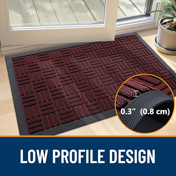 OLANLY Front Door Mat Outside Entrance 59x34, Absorbent, Heavy Duty Sturdy Natural Rubber Doormat Indoor Outdoor, Non-Slip, Stain and Fade Resistant, Low Profile Floor Mat for Entryway, Burgundy