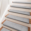 PURE ERA Carpet Stair Treads Ultra Plush 9.5" X 30"Soft Bullnose Indoor Stair Protectors Pet-Friendly Non-Slip Skid Resistant Tape Free Washable Reusable(7 Pieces,Gray)