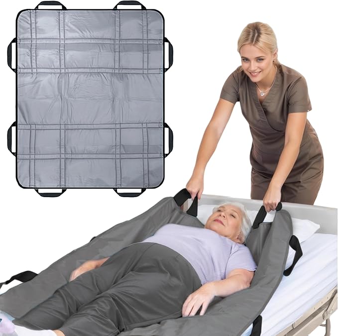 Upgraded 3-Layer Comfort Positioning Bed Pad with Handles Washable Waterproof Transfer Board for Turning Moving Patient Inconvenience Care Transfer Sheet, 48" x 40", Large, Mist Gray