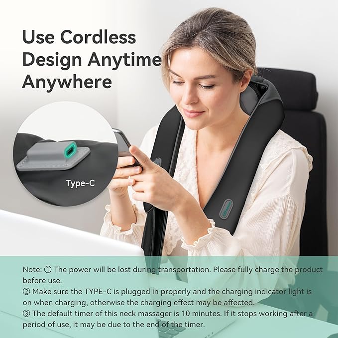 Snailax Cordless Neck Shoulder Massager with Heat for Pain Relief Deep Tissue, Upgarded 4D Kneading, Shiatsu Back Neck Massager Pillow for Neck, Shoulders Back