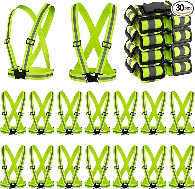 Hercicy 30 Pcs Reflective Vest High Visibility Safety Vests, Adjustable Running Gear Straps Lightweight Reflector for Construction (Yellow)