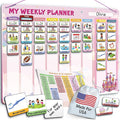 Visual Schedule for Kids - 2-in-1 Weekly + Daily Schedule - Magnetic Schedule with 194 Magnets and Magnetic Backing - Chore Chart Kids - Routine Chart for Toddlers, Autism, ADHD - Pink
