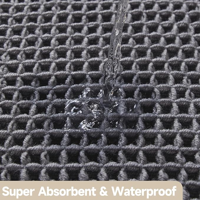 Waffle Bath Mat, Boho Bathroom Rugs Non Slip Washable Super Absorbent Quick Dry Bath Mat Farmhouse Bathroom Decor, 30"x20" Grey